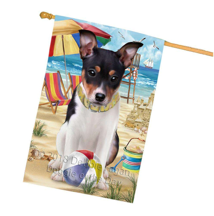 Pet Friendly Beach Rat Terrier Dog House Flag FLG50045