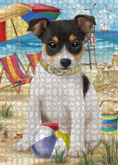 Pet Friendly Beach Rat Terrier Dog Puzzle with Photo Tin PUZL53937