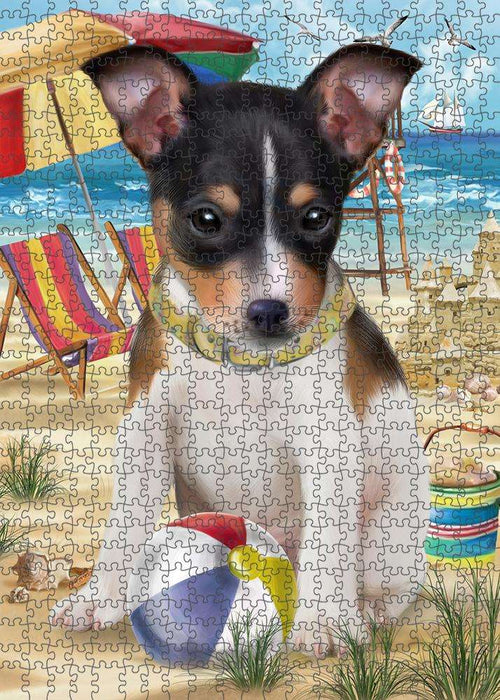Pet Friendly Beach Rat Terrier Dog Puzzle with Photo Tin PUZL53943
