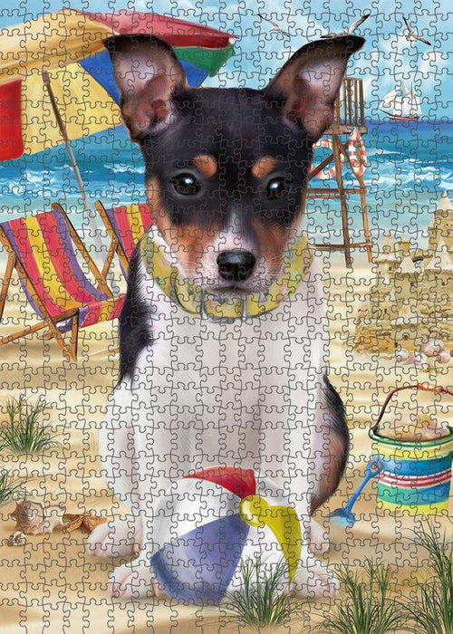 Pet Friendly Beach Rat Terrier Dog Puzzle with Photo Tin PUZL53946
