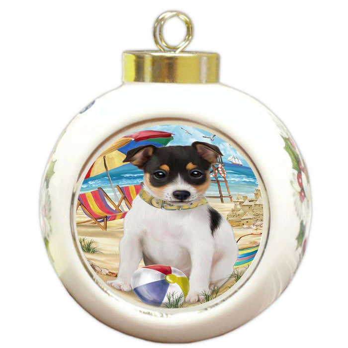 Pet Friendly Beach Rat Terrier Dog Round Ball Christmas Ornament RBPOR50077