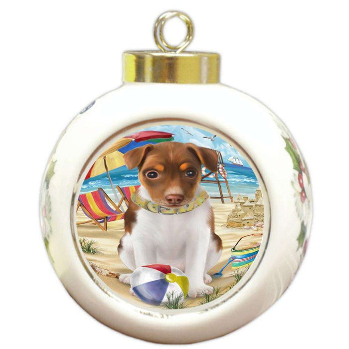 Pet Friendly Beach Rat Terrier Dog Round Ball Christmas Ornament RBPOR50078