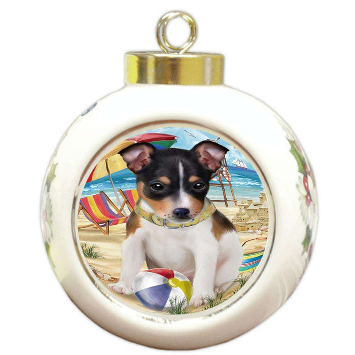 Pet Friendly Beach Rat Terrier Dog Round Ball Christmas Ornament RBPOR50079