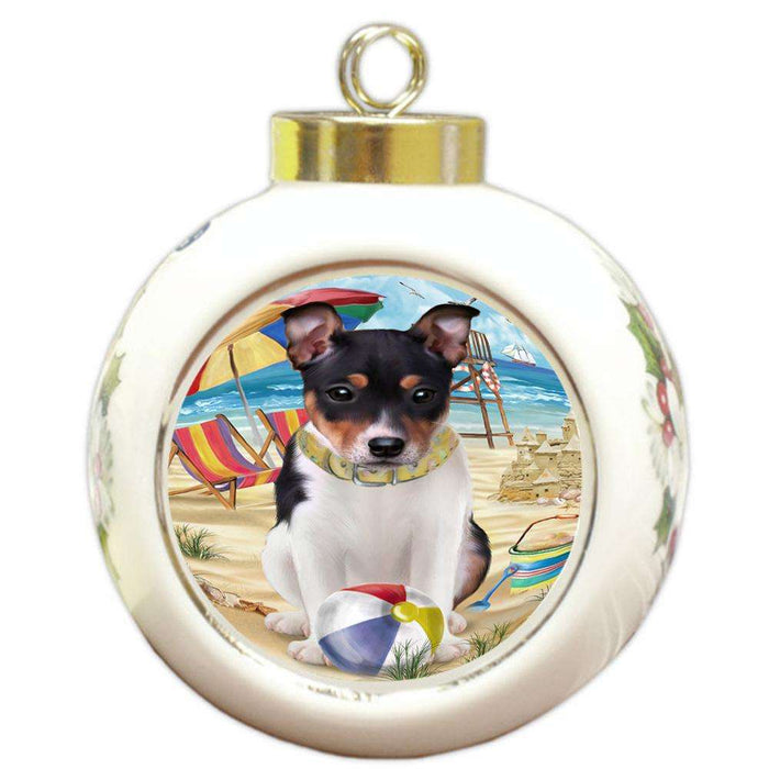 Pet Friendly Beach Rat Terrier Dog Round Ball Christmas Ornament RBPOR50080