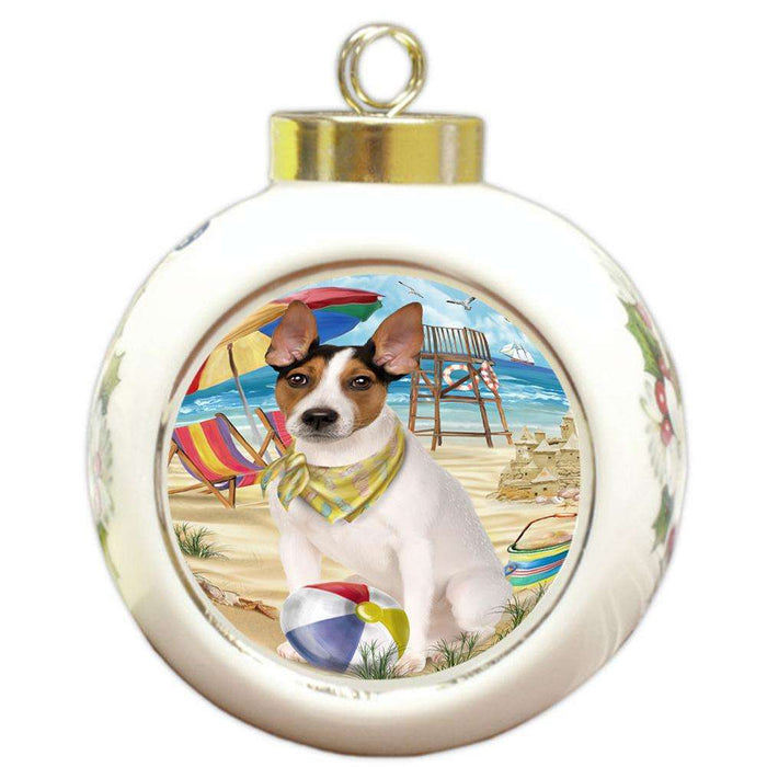 Pet Friendly Beach Rat Terrier Dog Round Ball Christmas Ornament RBPOR50081