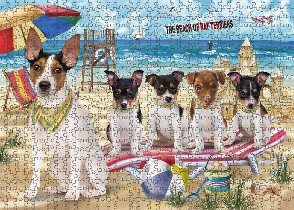 Pet Friendly Beach Rat Terriers Dog Puzzle with Photo Tin PUZL53934