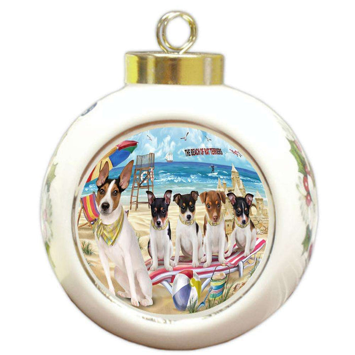 Pet Friendly Beach Rat Terriers Dog Round Ball Christmas Ornament RBPOR50076