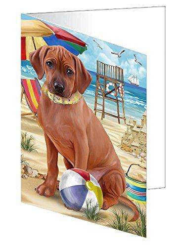 Pet Friendly Beach Rhodesian Ridgeback Dog Handmade Artwork Assorted Pets Greeting Cards and Note Cards with Envelopes for All Occasions and Holiday Seasons GCD50045