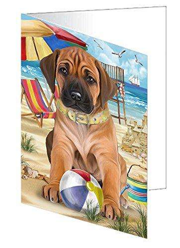 Pet Friendly Beach Rhodesian Ridgeback Dog Handmade Artwork Assorted Pets Greeting Cards and Note Cards with Envelopes for All Occasions and Holiday Seasons GCD50048