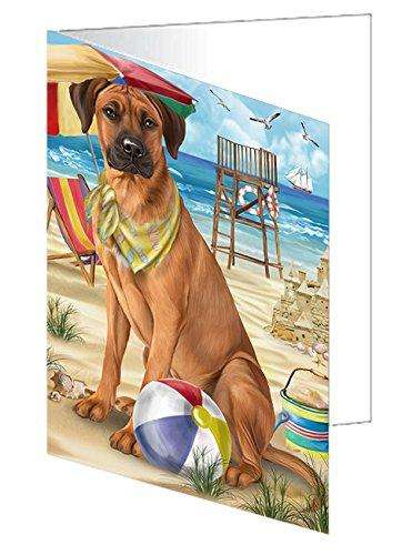 Pet Friendly Beach Rhodesian Ridgeback Dog Handmade Artwork Assorted Pets Greeting Cards and Note Cards with Envelopes for All Occasions and Holiday Seasons GCD50057