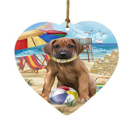 Pet Friendly Beach Rhodesian Ridgeback Dog Heart Christmas Ornament HPOR48674
