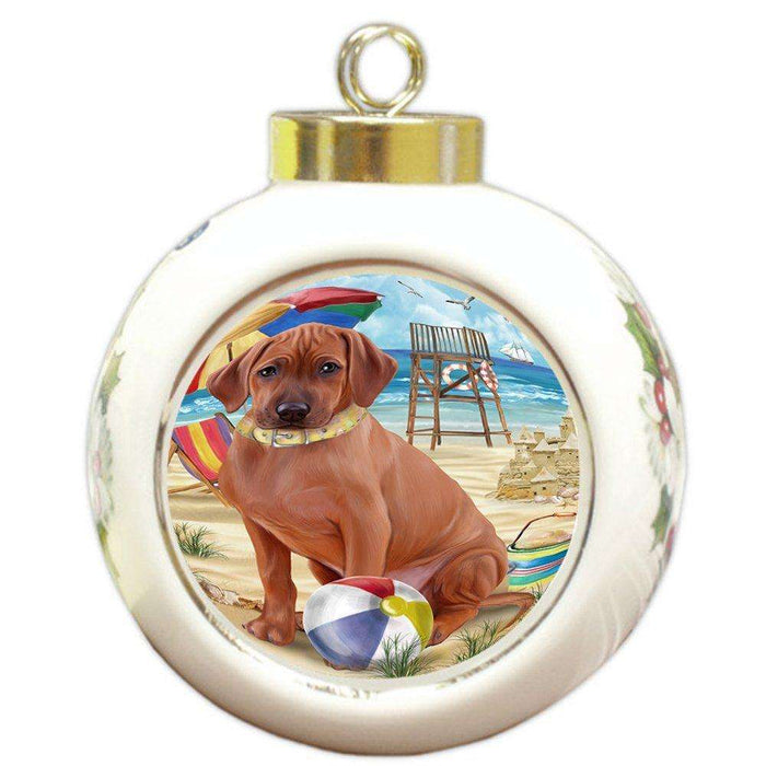 Pet Friendly Beach Rhodesian Ridgeback Dog Round Ball Christmas Ornament RBPOR48672