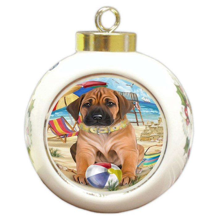 Pet Friendly Beach Rhodesian Ridgeback Dog Round Ball Christmas Ornament RBPOR48673