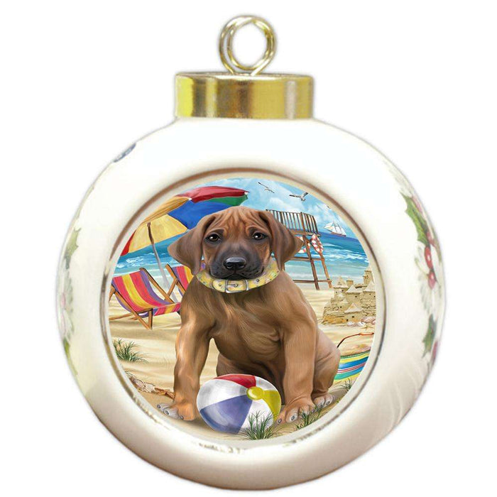 Pet Friendly Beach Rhodesian Ridgeback Dog Round Ball Christmas Ornament RBPOR48674