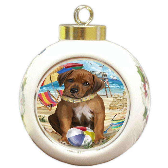 Pet Friendly Beach Rhodesian Ridgeback Dog Round Ball Christmas Ornament RBPOR48675