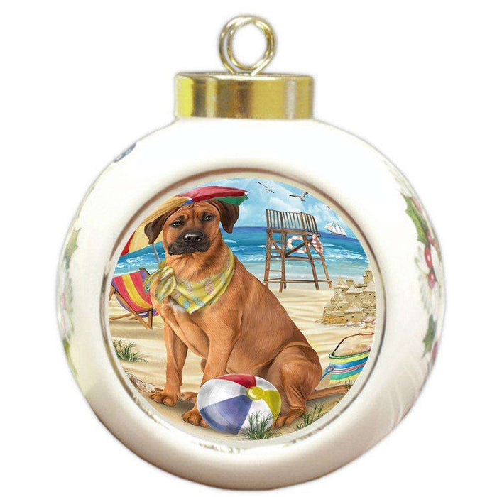 Pet Friendly Beach Rhodesian Ridgeback Dog Round Ball Christmas Ornament RBPOR48676