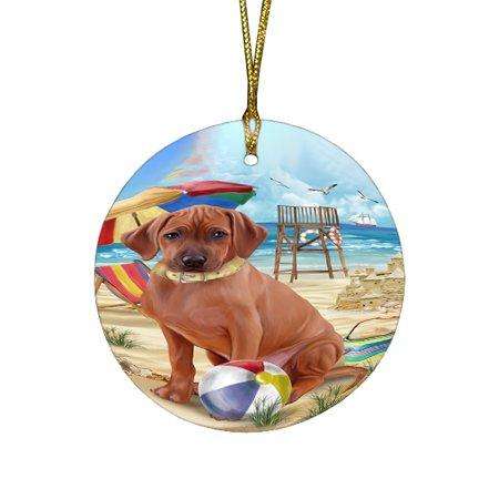 Pet Friendly Beach Rhodesian Ridgeback Dog Round Christmas Ornament RFPOR48663
