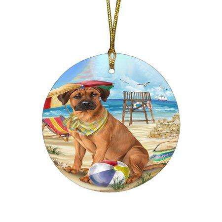 Pet Friendly Beach Rhodesian Ridgeback Dog Round Christmas Ornament RFPOR48667