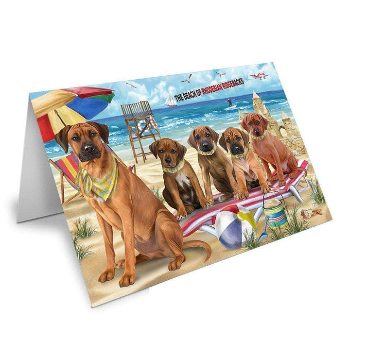 Pet Friendly Beach Rhodesian Ridgebacks Dog Handmade Artwork Assorted Pets Greeting Cards and Note Cards with Envelopes for All Occasions and Holiday Seasons GCD50042