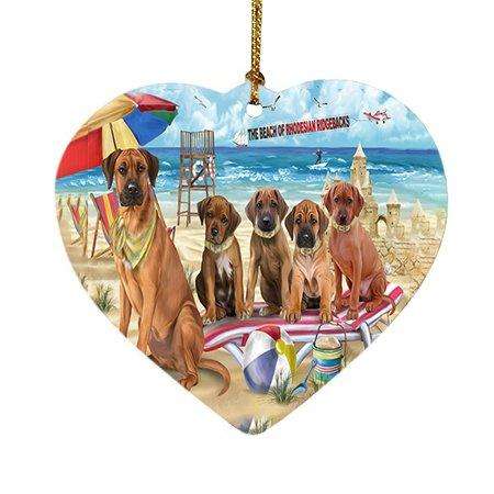 Pet Friendly Beach Rhodesian Ridgebacks Dog Heart Christmas Ornament HPOR48671
