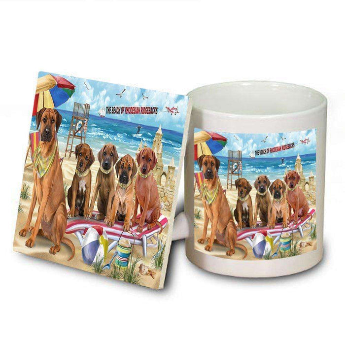 Pet Friendly Beach Rhodesian Ridgebacks Dog Mug and Coaster Set MUC48663