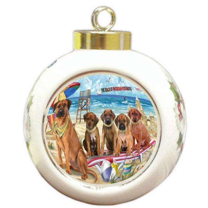 Pet Friendly Beach Rhodesian Ridgebacks Dog Round Ball Christmas Ornament RBPOR48671