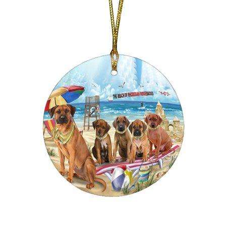 Pet Friendly Beach Rhodesian Ridgebacks Dog Round Christmas Ornament RFPOR48662