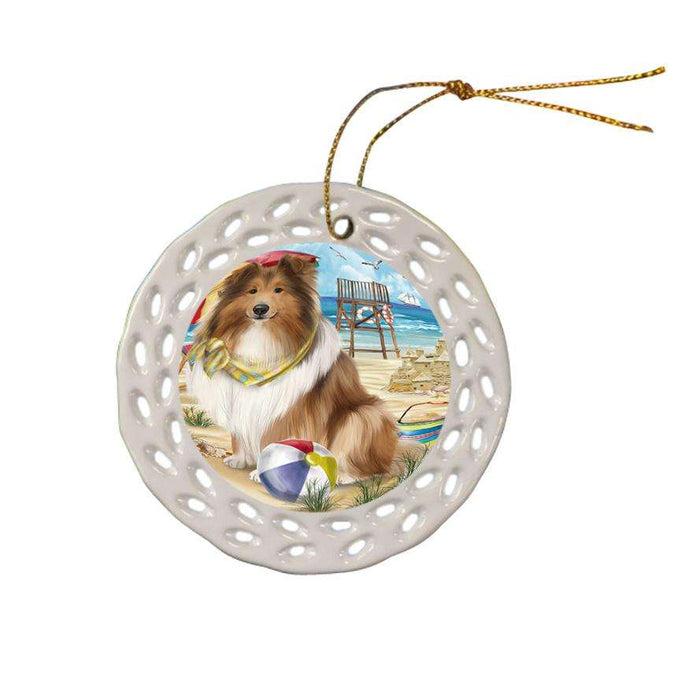 Pet Friendly Beach Rough Collie Dog Ceramic Doily Ornament DPOR54180