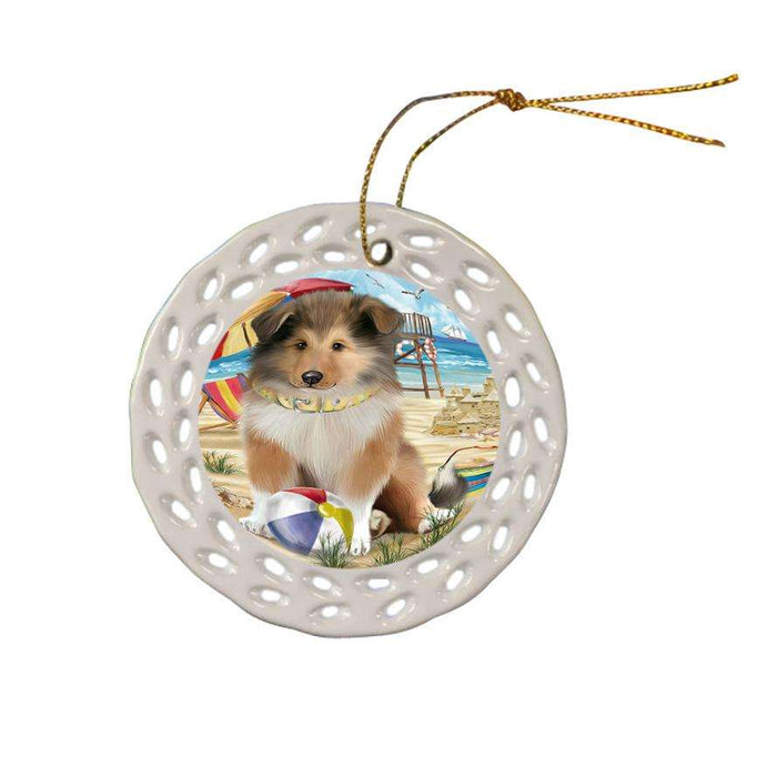 Pet Friendly Beach Rough Collie Dog Ceramic Doily Ornament DPOR54181