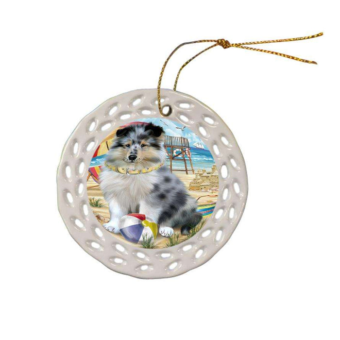 Pet Friendly Beach Rough Collie Dog Ceramic Doily Ornament DPOR54182