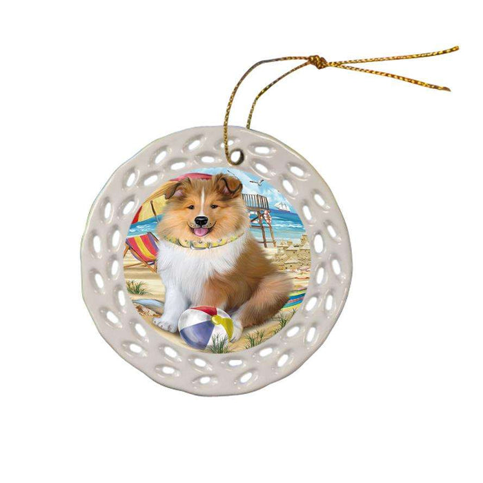 Pet Friendly Beach Rough Collie Dog Ceramic Doily Ornament DPOR54183