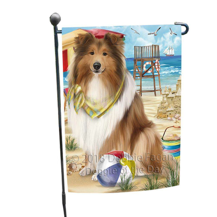 Pet Friendly Beach Rough Collie Dog Garden Flag GFLG54242