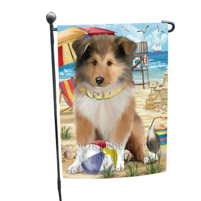 Pet Friendly Beach Rough Collie Dog Garden Flag GFLG54243