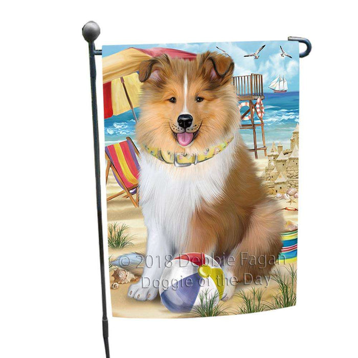 Pet Friendly Beach Rough Collie Dog Garden Flag GFLG54245