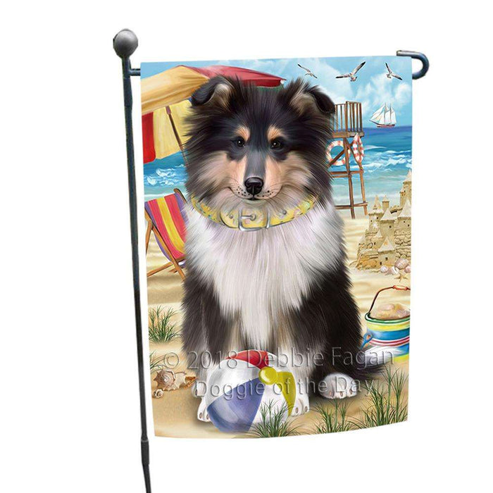 Pet Friendly Beach Rough Collie Dog Garden Flag GFLG54246