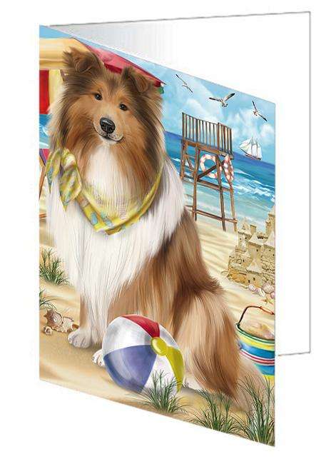Pet Friendly Beach Rough Collie Dog Handmade Artwork Assorted Pets Greeting Cards and Note Cards with Envelopes for All Occasions and Holiday Seasons GCD66569