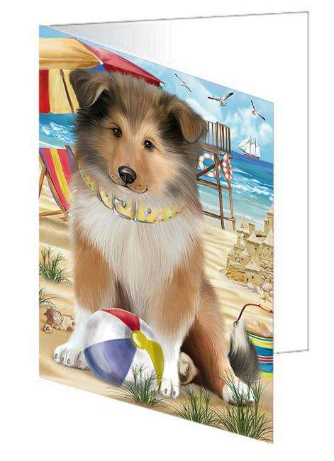 Pet Friendly Beach Rough Collie Dog Handmade Artwork Assorted Pets Greeting Cards and Note Cards with Envelopes for All Occasions and Holiday Seasons GCD66572