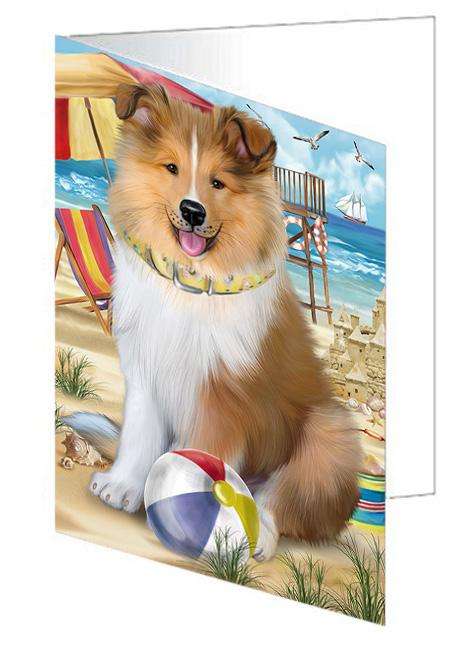Pet Friendly Beach Rough Collie Dog Handmade Artwork Assorted Pets Greeting Cards and Note Cards with Envelopes for All Occasions and Holiday Seasons GCD66578
