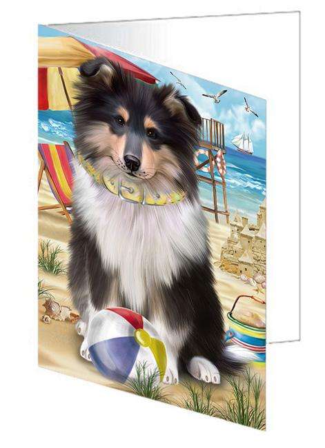 Pet Friendly Beach Rough Collie Dog Handmade Artwork Assorted Pets Greeting Cards and Note Cards with Envelopes for All Occasions and Holiday Seasons GCD66581
