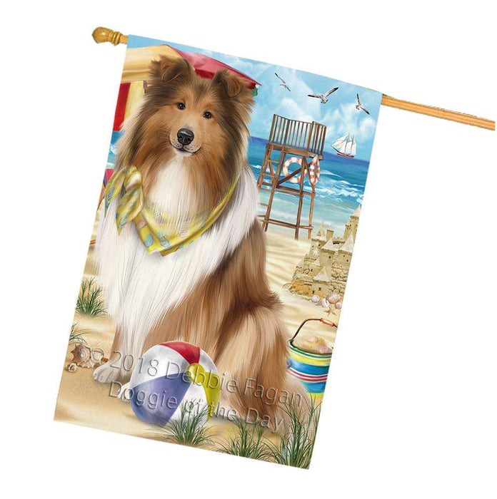 Pet Friendly Beach Rough Collie Dog House Flag FLG54378