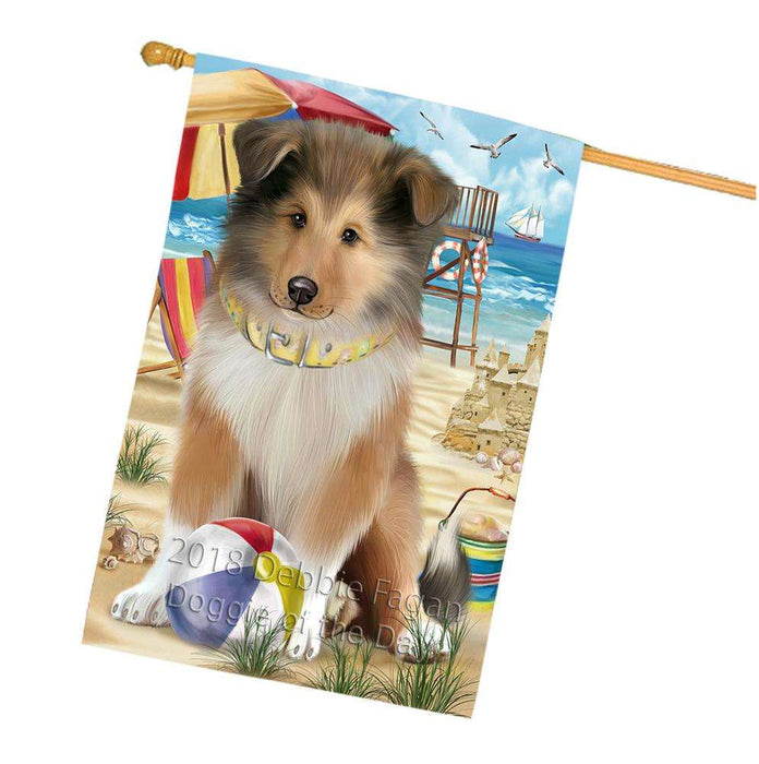 Pet Friendly Beach Rough Collie Dog House Flag FLG54379