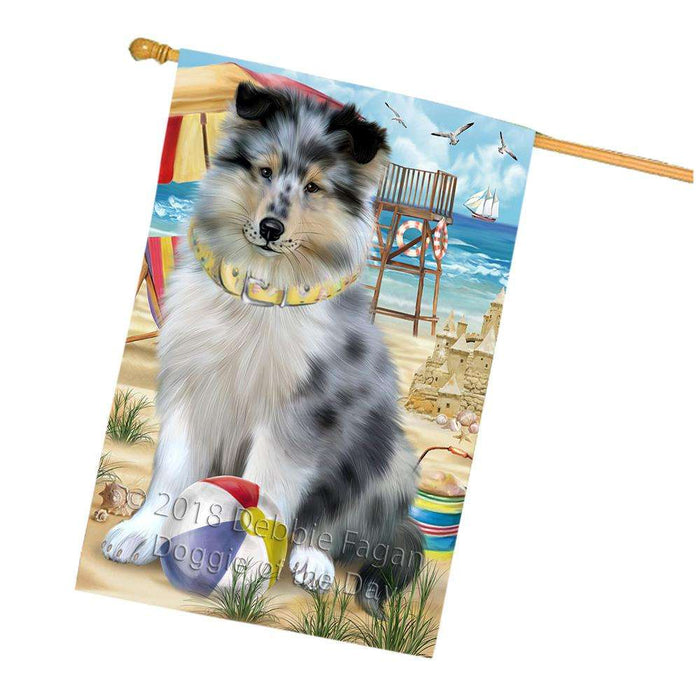 Pet Friendly Beach Rough Collie Dog House Flag FLG54380