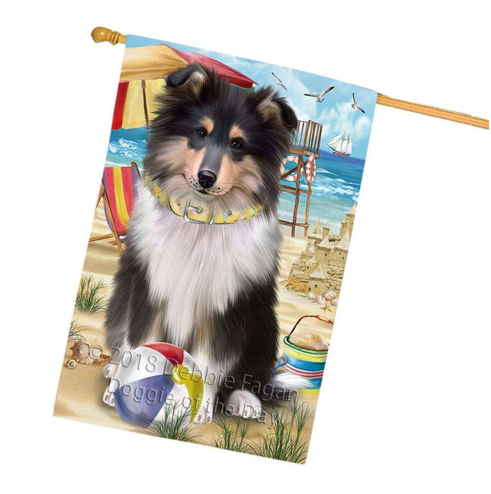 Pet Friendly Beach Rough Collie Dog House Flag FLG54382