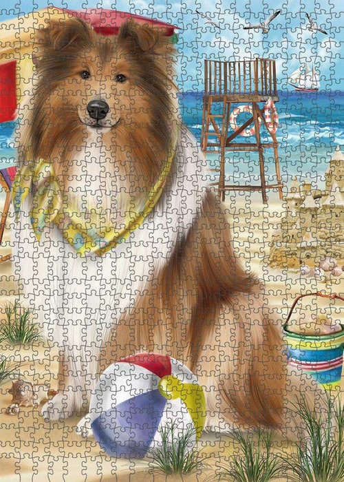 Pet Friendly Beach Rough Collie Dog Puzzle with Photo Tin PUZL83876
