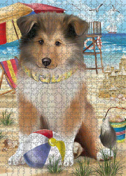 Pet Friendly Beach Rough Collie Dog Puzzle with Photo Tin PUZL83880