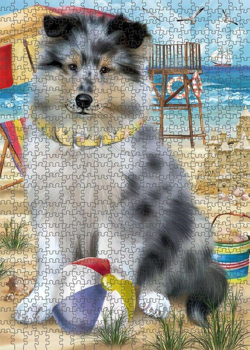 Pet Friendly Beach Rough Collie Dog Puzzle with Photo Tin PUZL83884