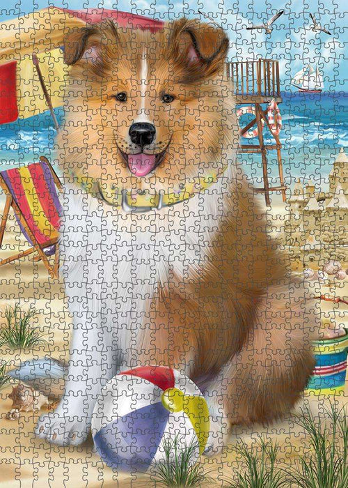 Pet Friendly Beach Rough Collie Dog Puzzle with Photo Tin PUZL83888