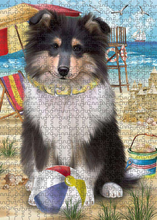 Pet Friendly Beach Rough Collie Dog Puzzle with Photo Tin PUZL83892