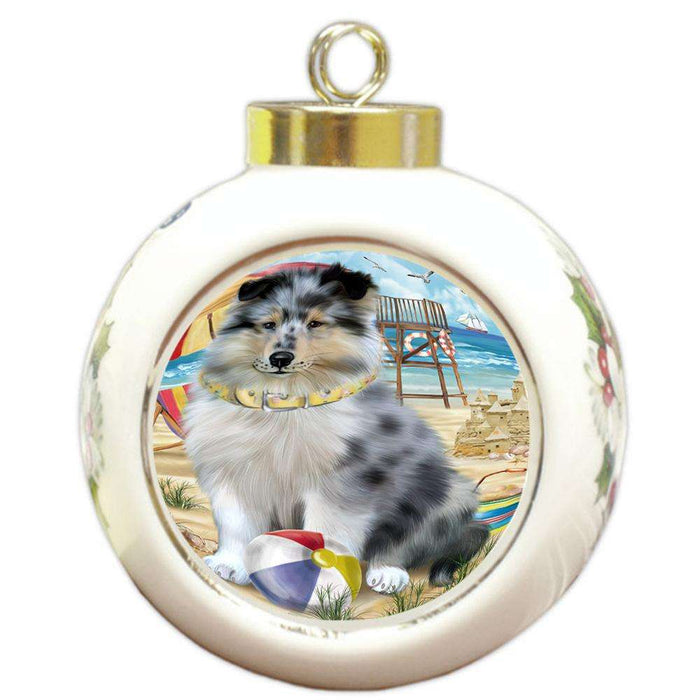 Pet Friendly Beach Rough Collie Dog Round Ball Christmas Ornament RBPOR54182