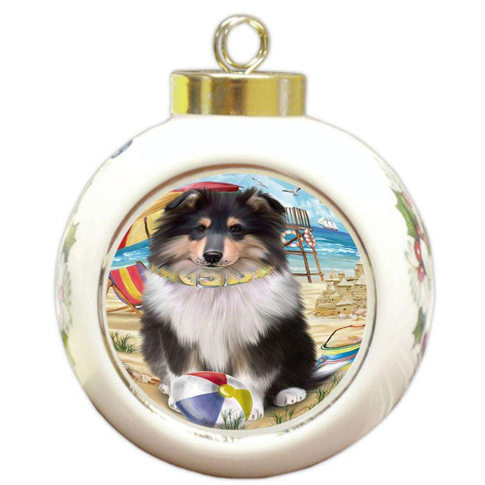 Pet Friendly Beach Rough Collie Dog Round Ball Christmas Ornament RBPOR54184
